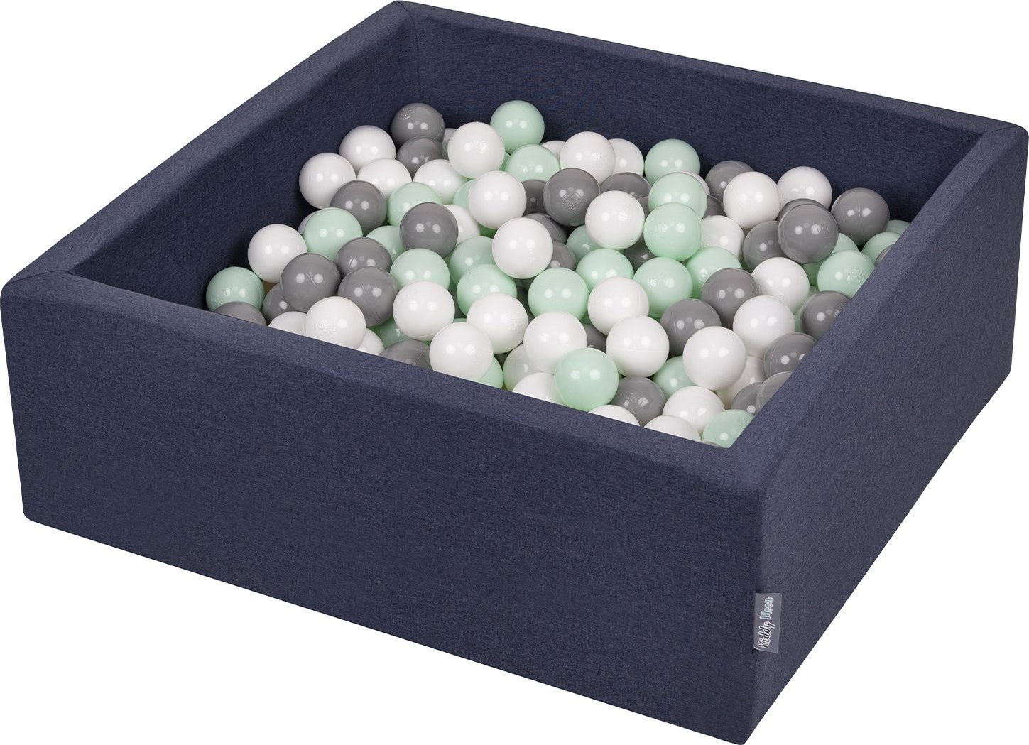 KiddyMoon KiddyMoon Bllebad 90x30cm/300 Blle 7Cm Bllepool mit bunten Bllen fr Babys Kinder Quadrat, dunkelblau:wei/grau/mint