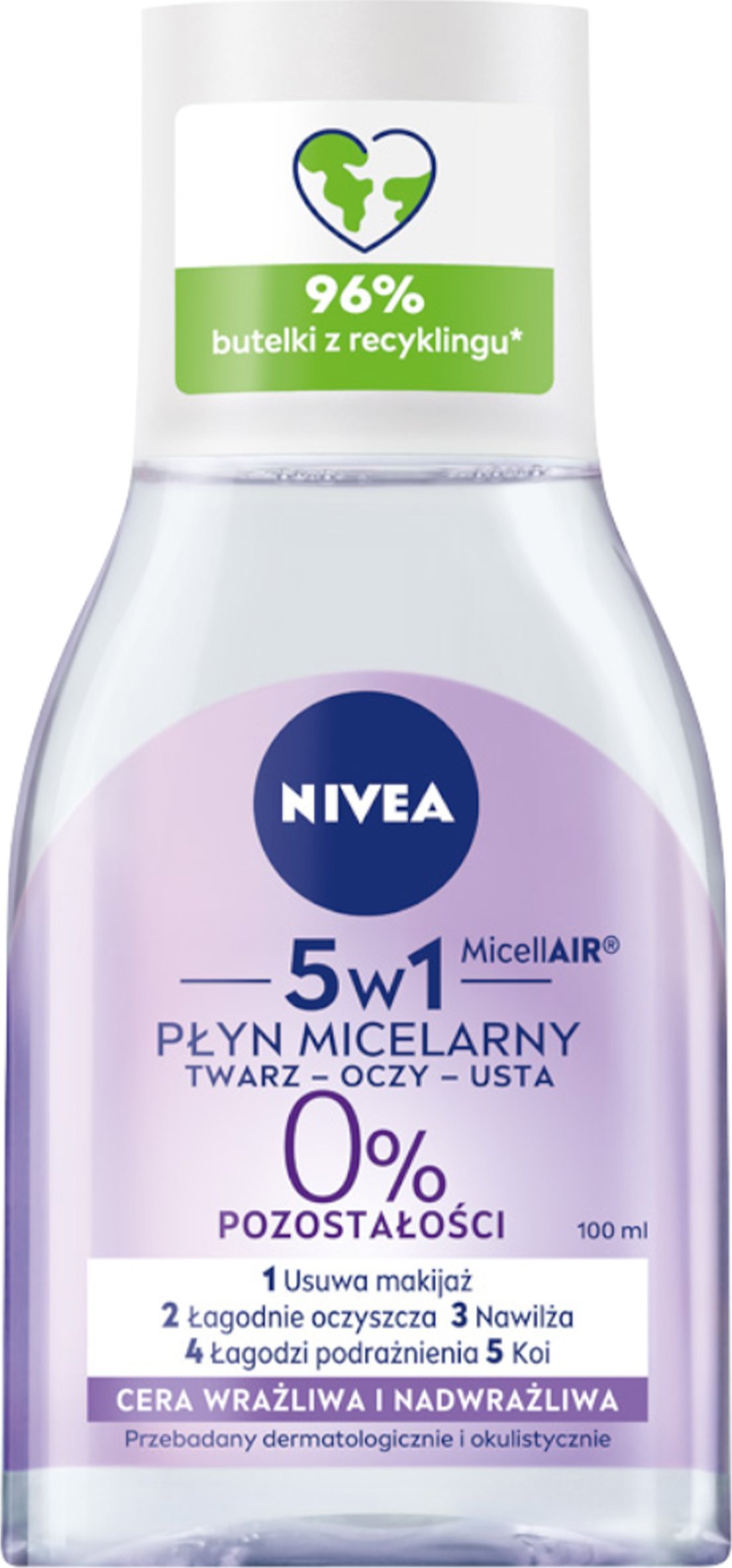 Nivea MicellAIR 5w1 Płyn micelarny do twarzy-oczu-ust do cery wrażliwej 100ml