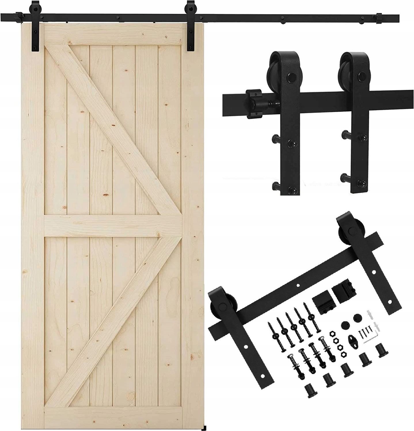 Korbi SYSTEM DRZWI PRZESUWNYCH BARN DOOR LOFT MODERN SZYNA CZARNY ZESTAW 2m