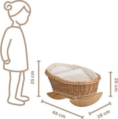 WickerPL Bujane ŁÓŻECZKO KOŁYSKA z Wikliny DLA LALEK z Pościelą 46x28 H20/25 cm