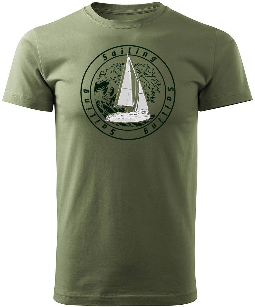 Koszulka żeglarska dla żeglarza z jachtem żaglówką męska khaki REGULAR XXL