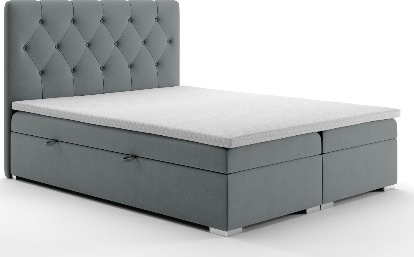 LAVERTO Łóżko kontynentalne INTENSO 160x200 szare velvet z pojemnikiem