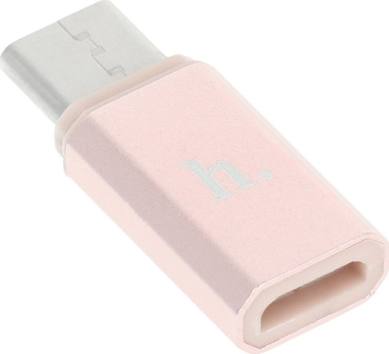Adapter USB Hoco USB-C - microUSB Różowy (6957531031253)