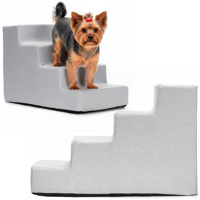 Springos Schodki dla psa do łóżka 40 cm rampa czterostopniowy, szary UNIWERSALNY