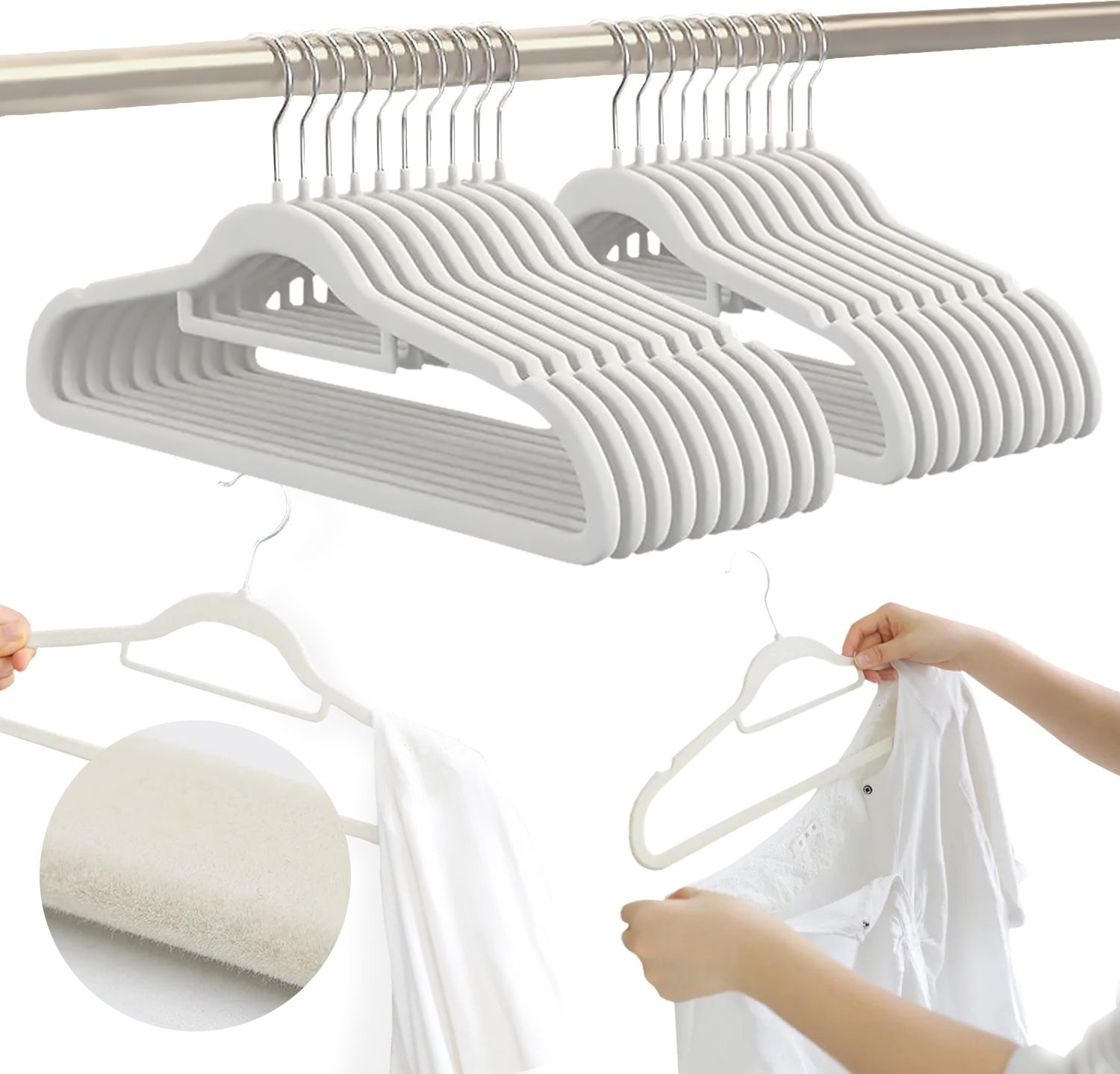 Severno Zestaw wieszaków welurowych MAGIC VELVET 20 szt. białe