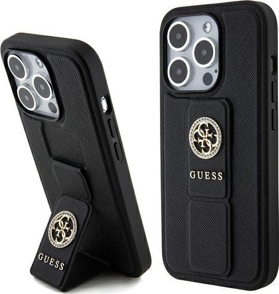 Guess GUHCP15XPGSSADK iPhone 15 Pro Max 6.7" czarny/black hardcase Grip Stand 4G Saffiano Strass