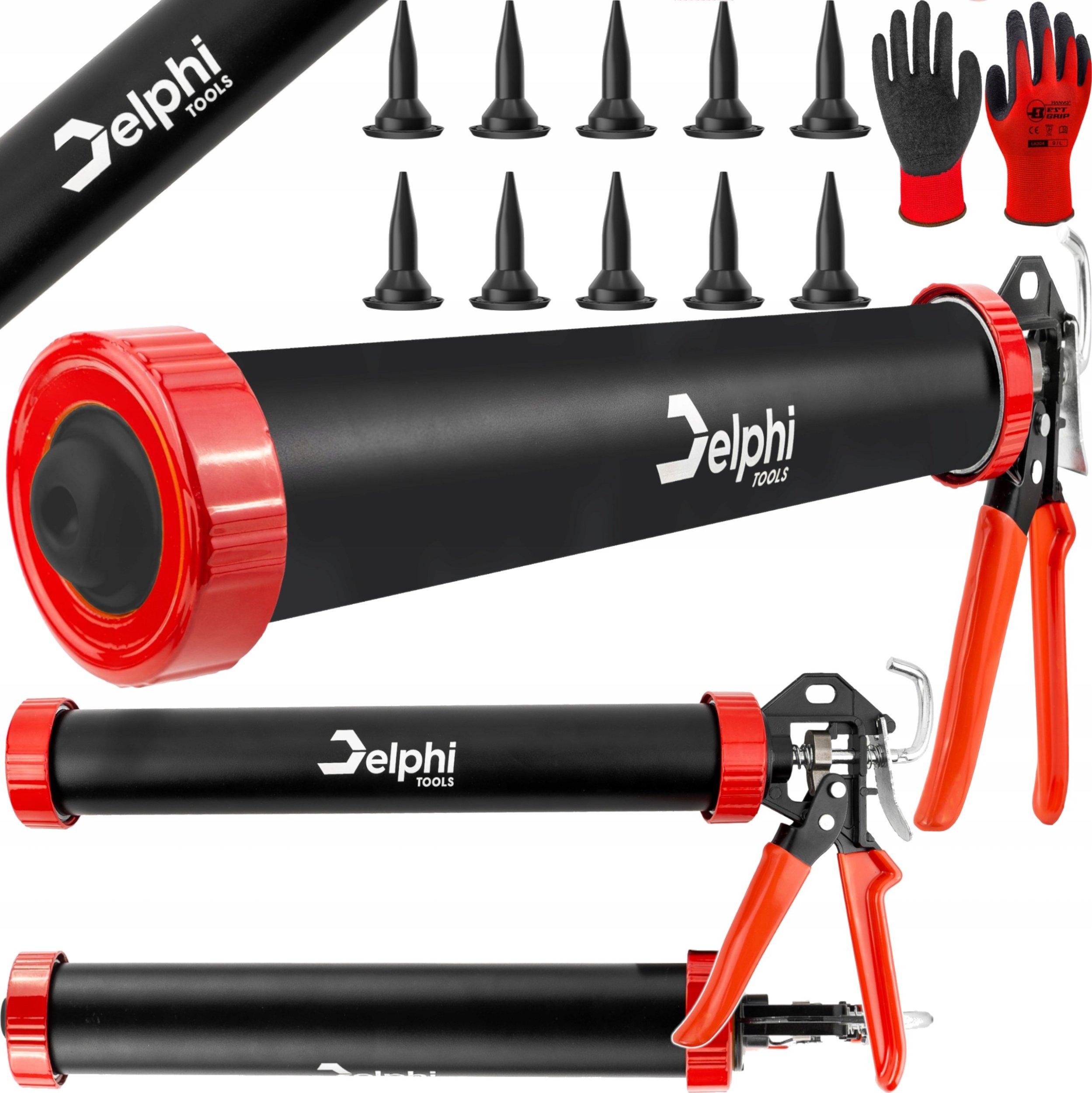 Delphi Tools WYCISKACZ PISTOLET DO SILIKONU MAS SZPACHLOWYCH FUG AKRYLU MOCNY TUBOWY