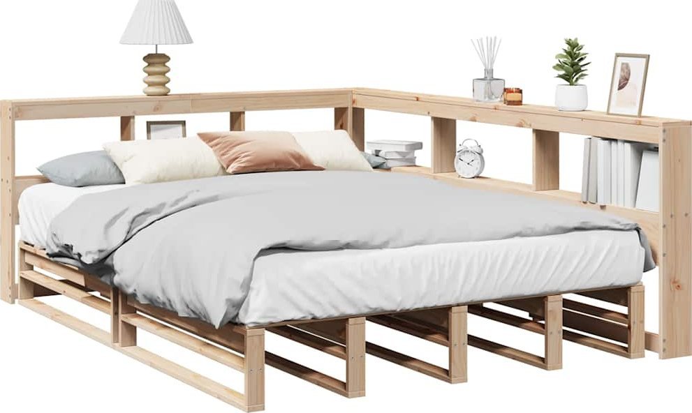 vidaXL Łóżko z regałem, bez materaca, 135x190 cm, drewno sosnowe