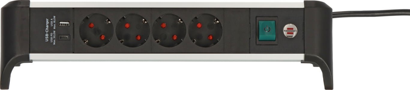 Brennenstuhl Brennenstuhl 1391040420 rozgałęziacz 1,8 m 4 x gniazdo sieciowe Wewnętrzna Czarny, Srebrny