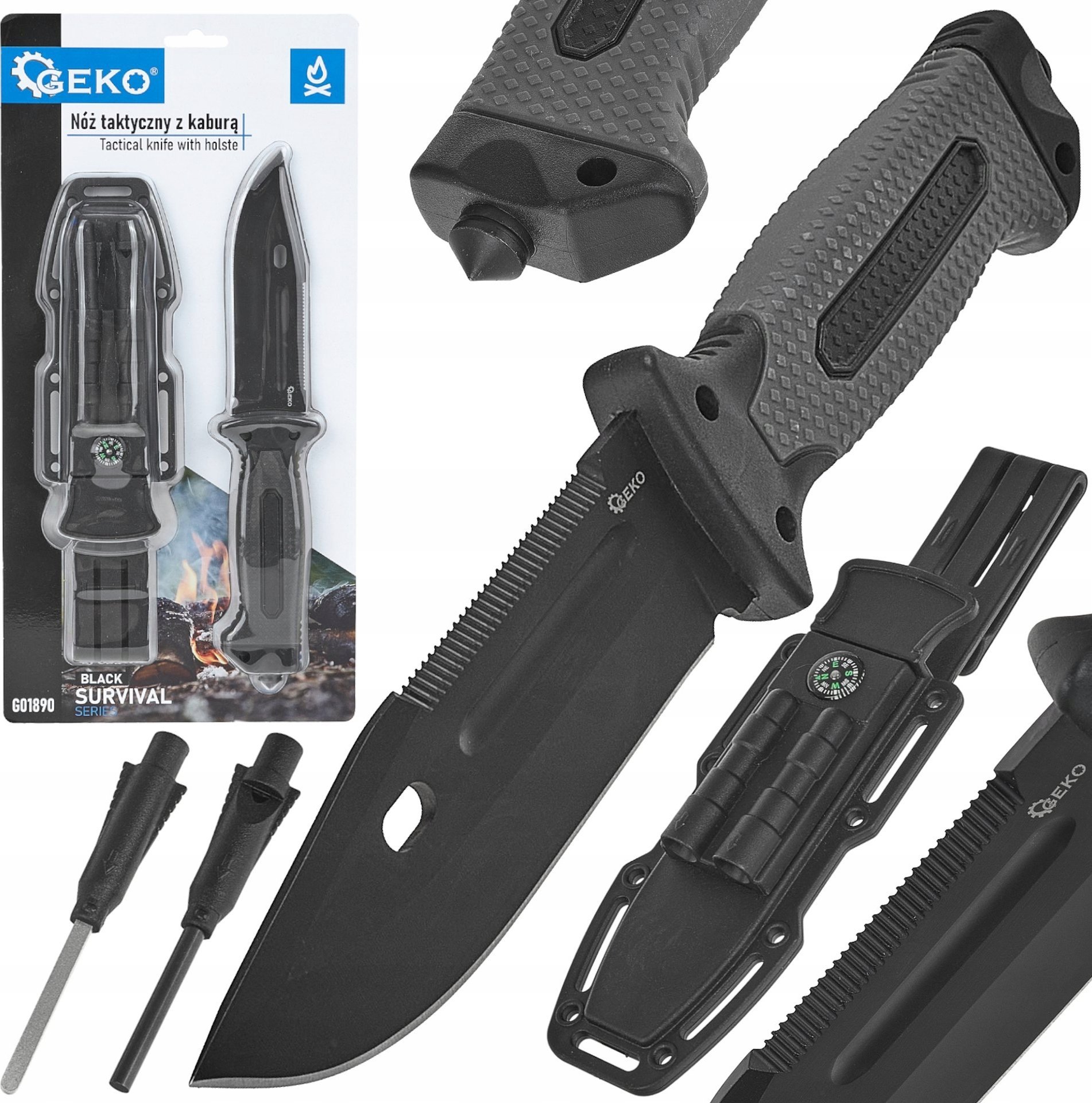 Nóż taktyczny 275/135mm z kaburą BLACK SURVIVAL SERIES (6/24)