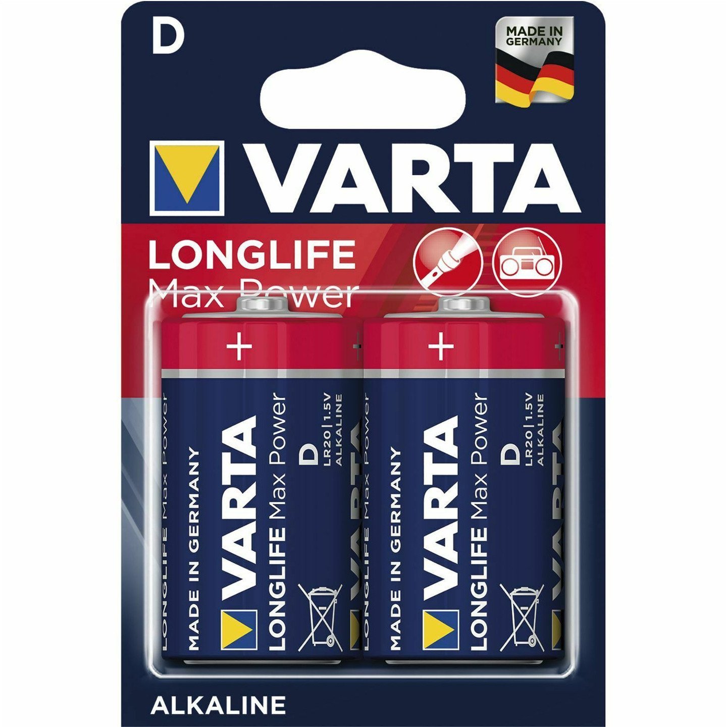 Varta 04720 101 422, LR20, Alkaline, 1.5 V, 2 pc(s), Red, Yellow, Germany