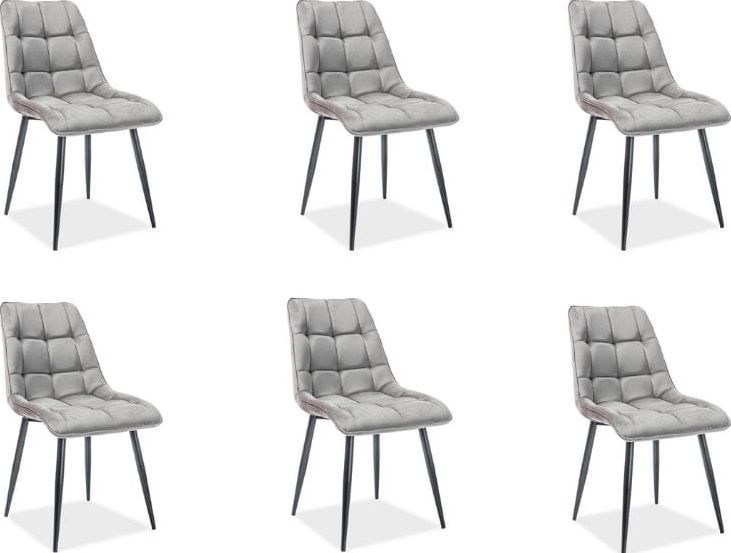 Signal Zestaw 6 krzeseł CHIC VELVET szare aksamitne