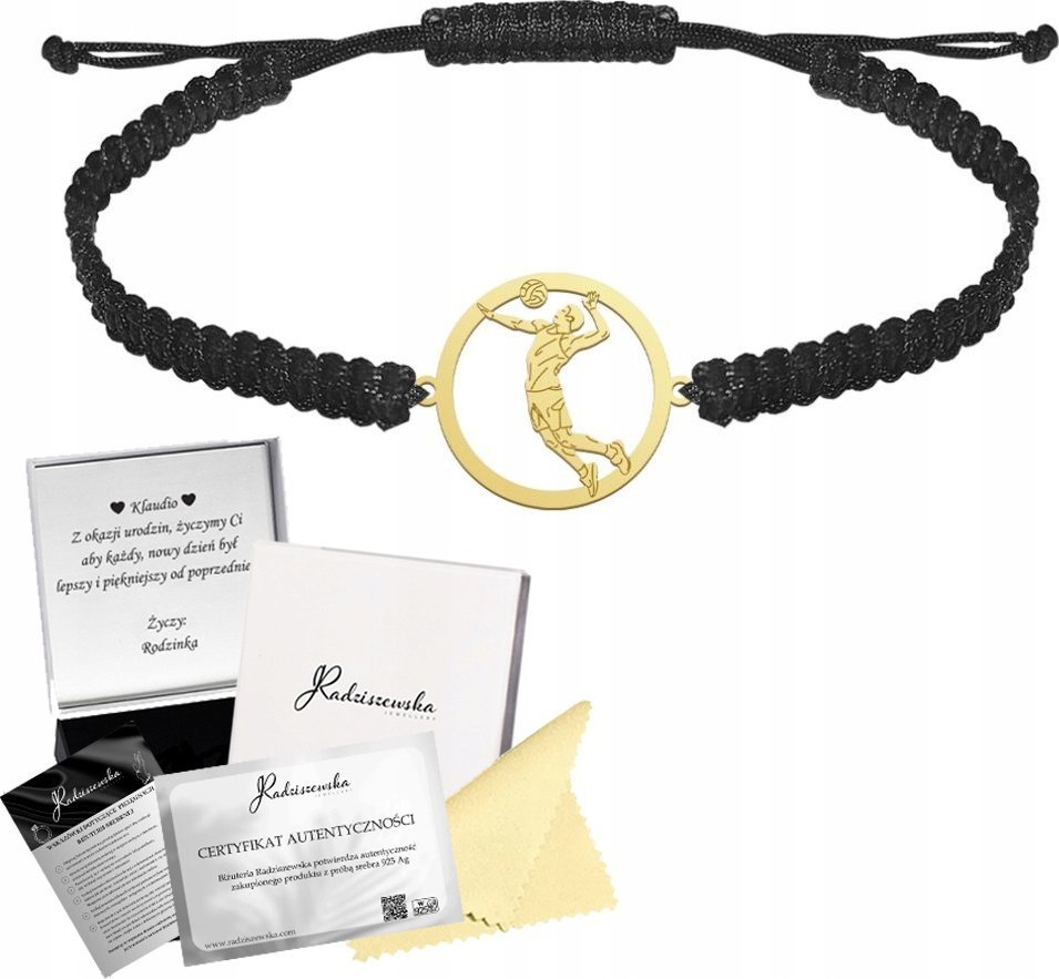 Radziszewska Jewellery Złota Bransoleta Siatkarz SREBRO 925 Męska Bransoletka Prezent GRAWER