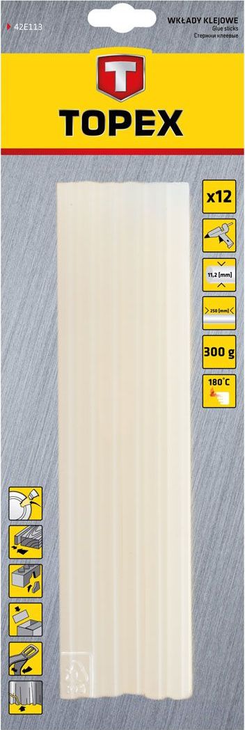 Wkłady klejowe Topex 11 mm x 250 mm białe 12 szt. 42E172