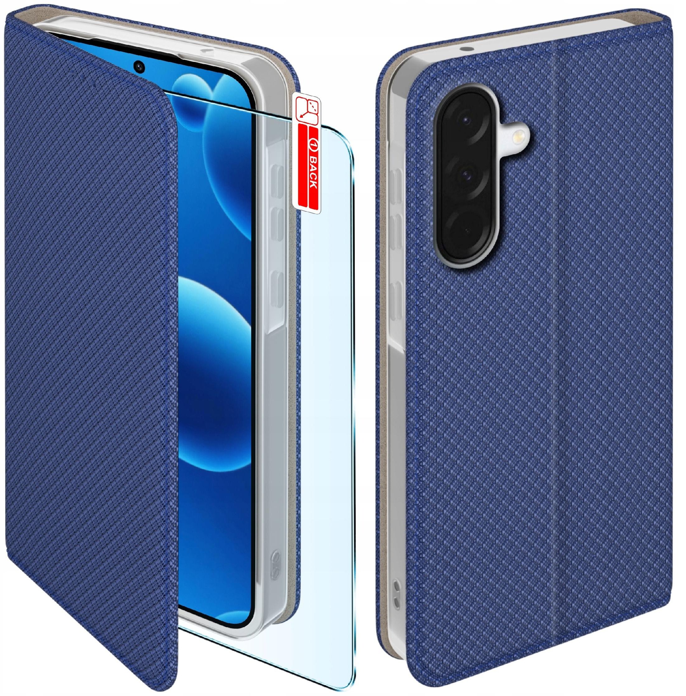 Etui z klapką do Samsung A36 5G Zamykane Granatowe Futerał + Szkło