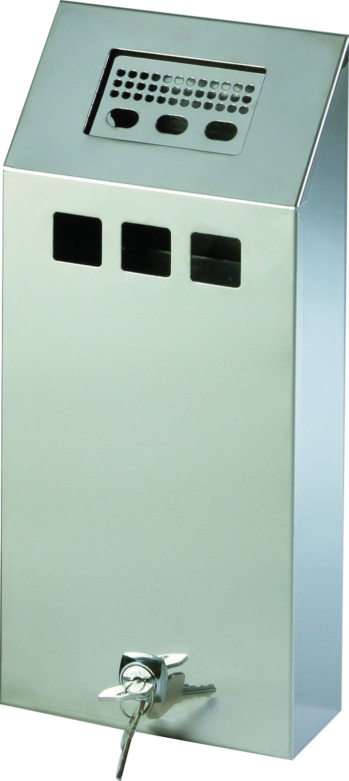 Meva Popielniczka naścienna z wyjmowanym pojemnikiem zamykana na klucz stal nierdzewna 1.5L