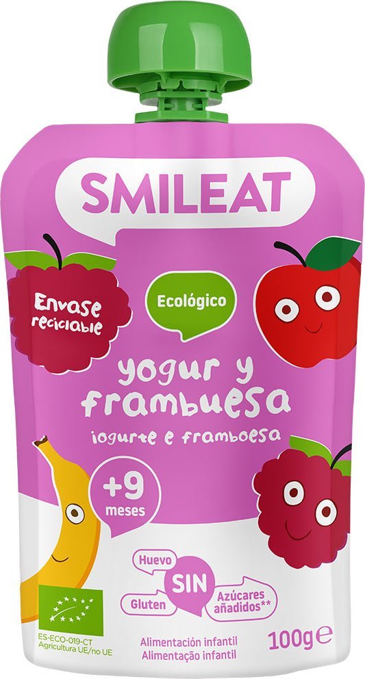 Smileat Smileat, BIO Mus z ekologicznymi malinami i jogurtem, 100g