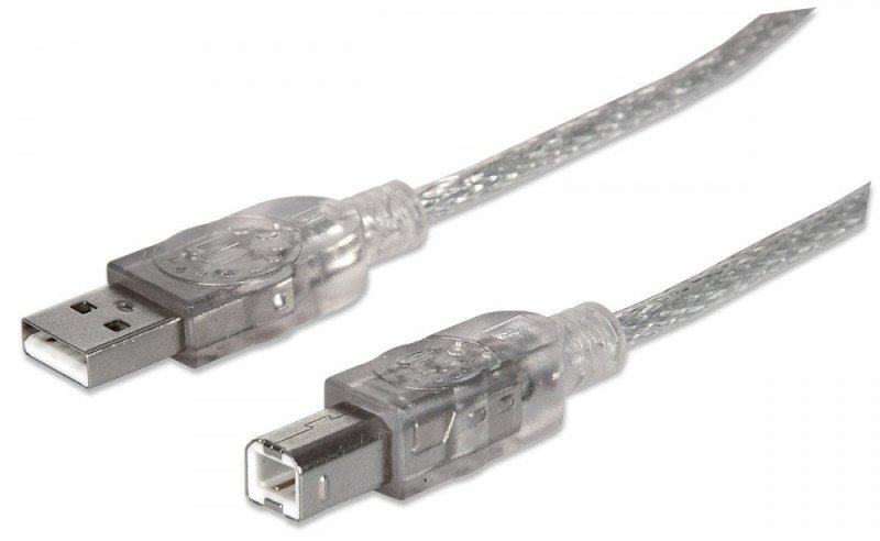 Kabel USB Manhattan USB-A - USB-B 1.8 m Srebrny (333405)