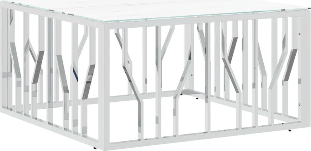 Stolik kawowy, srebrny, 80x80x40 cm, stal nierdzewna i szkło