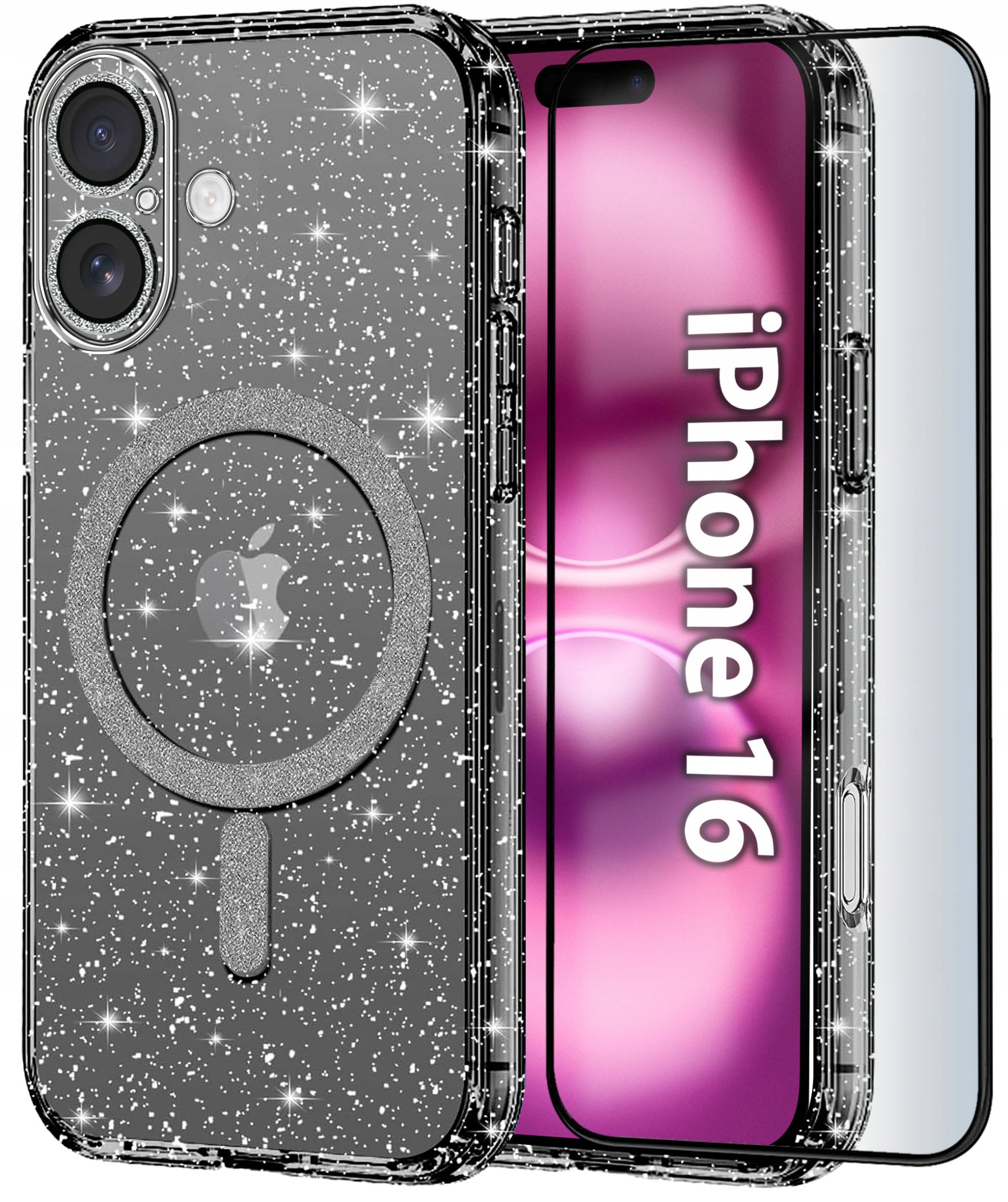 Etui do Apple iPhone 16 BROKATOWE do MagSafe CLEAR SHINE Szkło na ekran