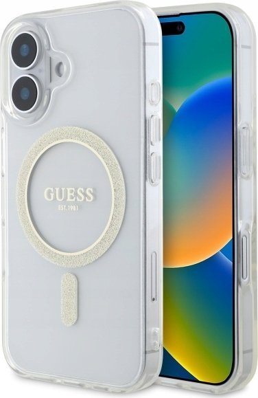 Guess Guess GUHMP16MHFGERET iPhone 16 Plus 6.7" transparent hardcase IML Glitter Circle MagSafe