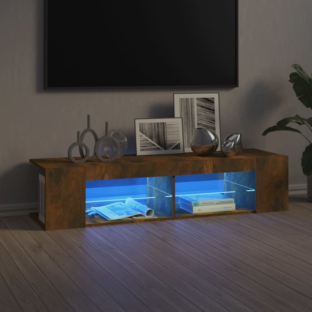 vidaXL vidaXL Szafka TV z oświetleniem LED, przydymiony dąb, 135x39x30 cm