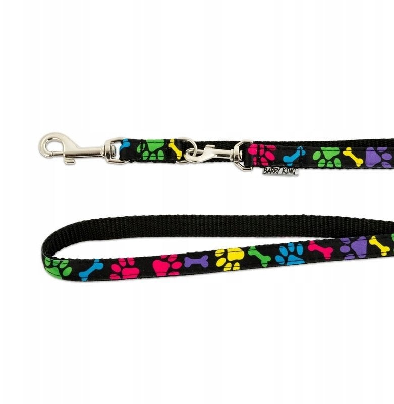 Smycz regulowana dla psa, kolorowe łapki, taśma polipropylenowa, 16mm/220cm