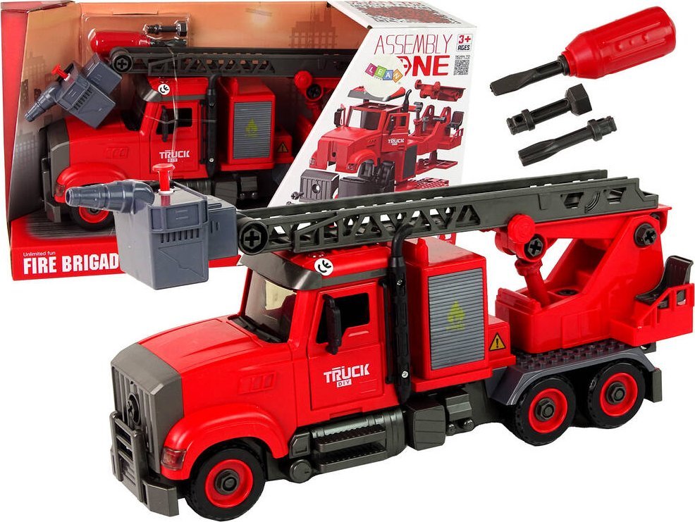 LeanToys Woź Strażacki Straż Pożarna do Rozkręcania Akcesoria Czerwona