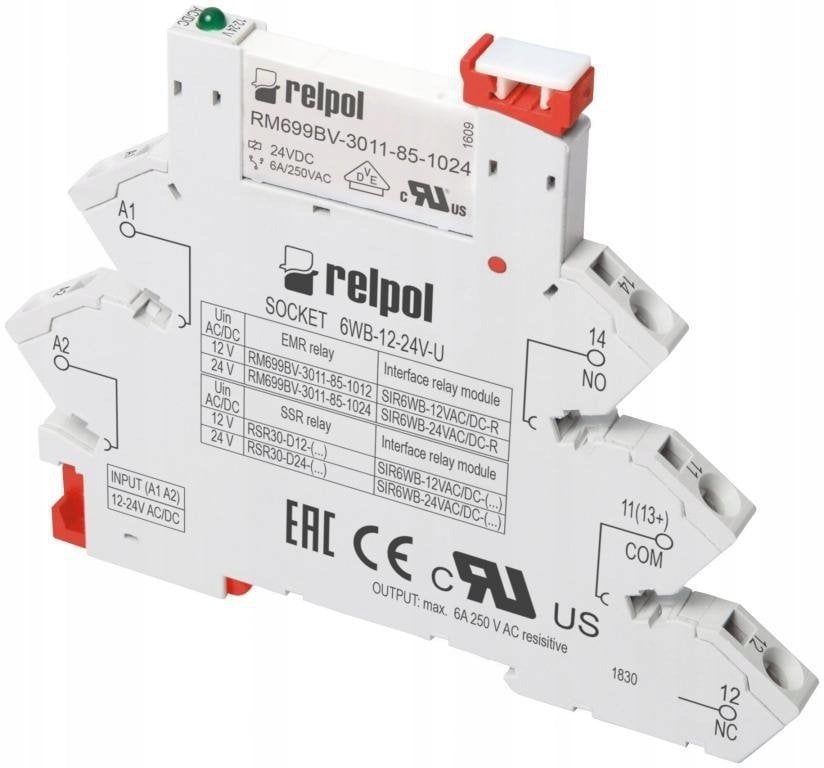 Przekaźnik interfejsowy 220…240 V AC/DC 0,9 VA / 0,86 W SIR6WB-220-240VAC/DC-R 863772