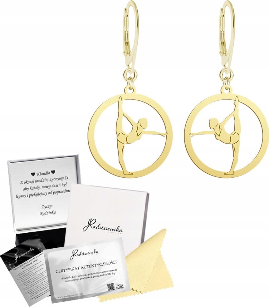 Radziszewska Jewellery Złote Kolczyki Gimnastyka Gimnastyczka 925 Bigiel Prezent GRAWER GRATIS