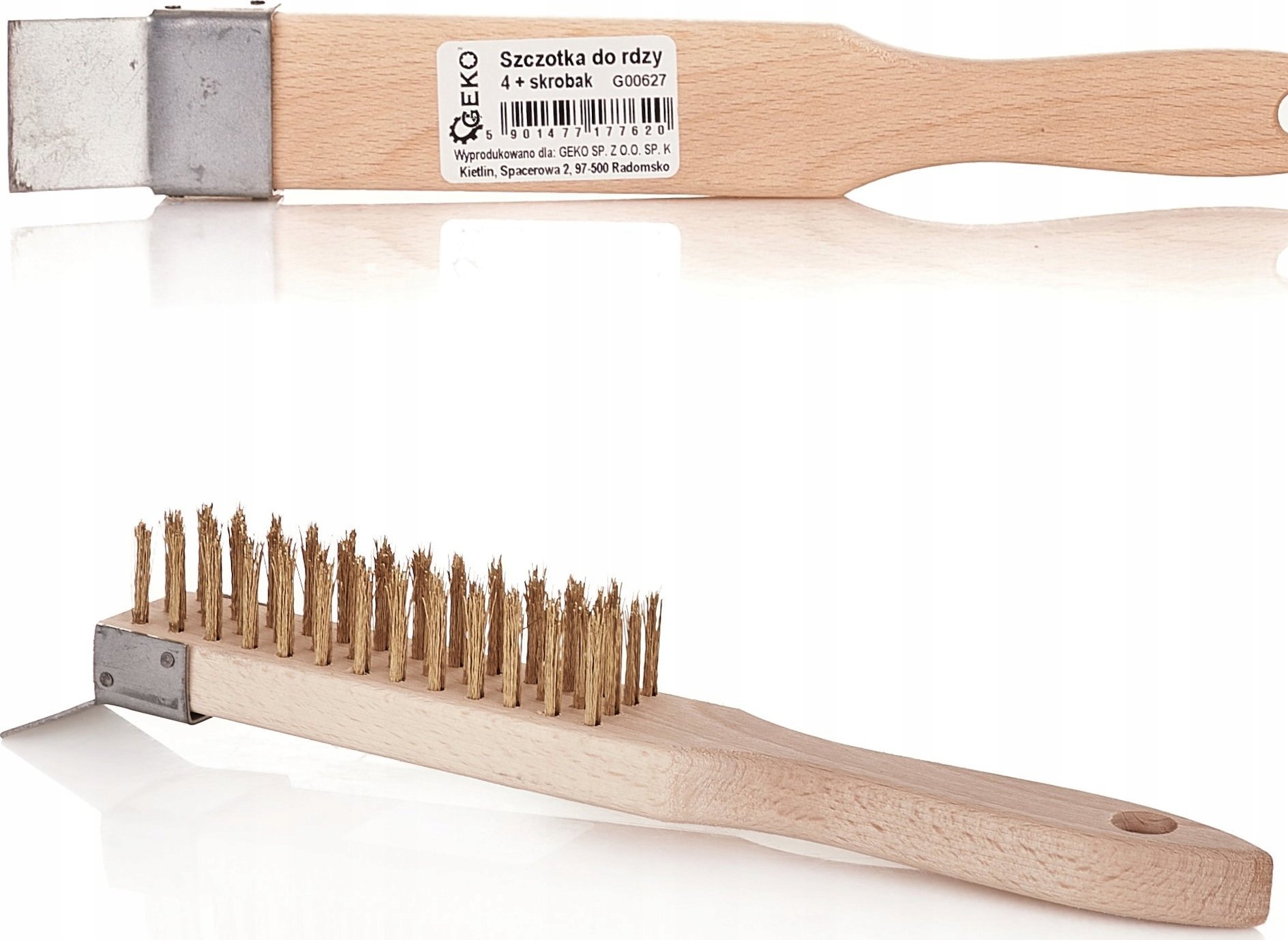 Geko Szczotka do rdzy druciana żółta 4 rzędy ze skrobakiem drewno (20/120)