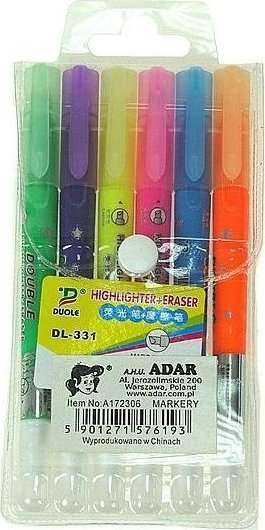 Wymazywalne markery z gumką 6 kolorów