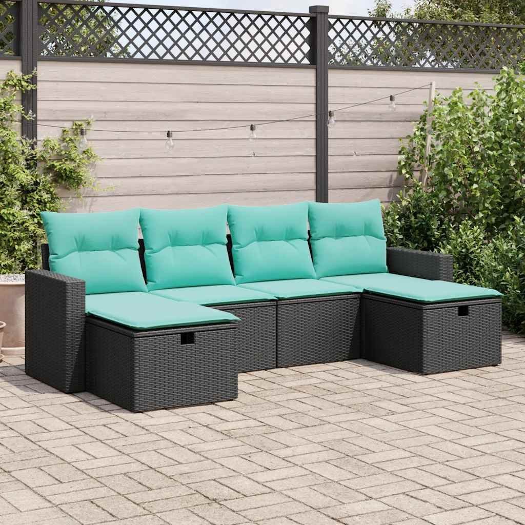 Garden Sofa Set Black and Blue PE Rattan and Powder-Coated Steel