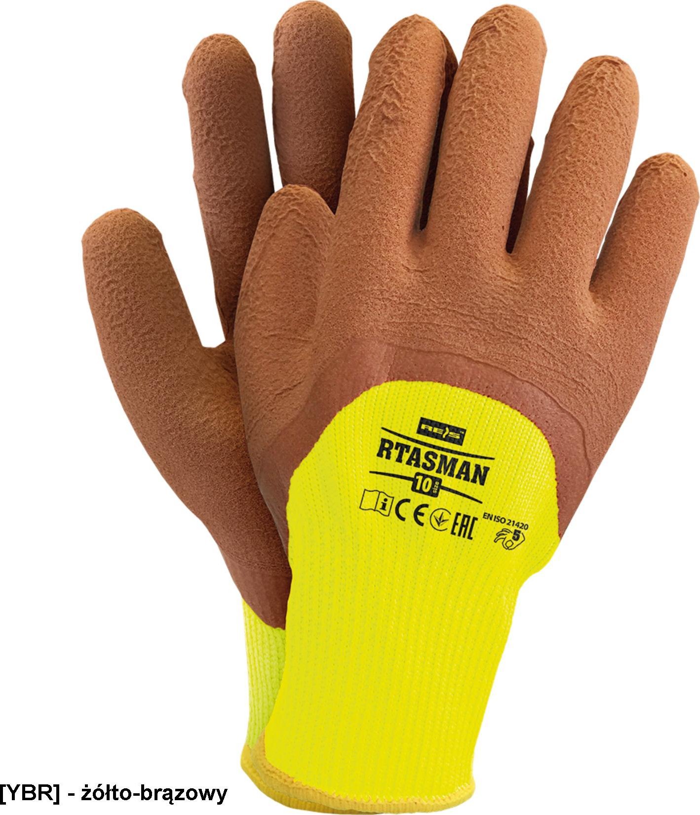 R.E.I.S. RTASMAN - Rękawice ochronne ocieplane, powlekane, wewnątrz frotte - żółto-brązowy