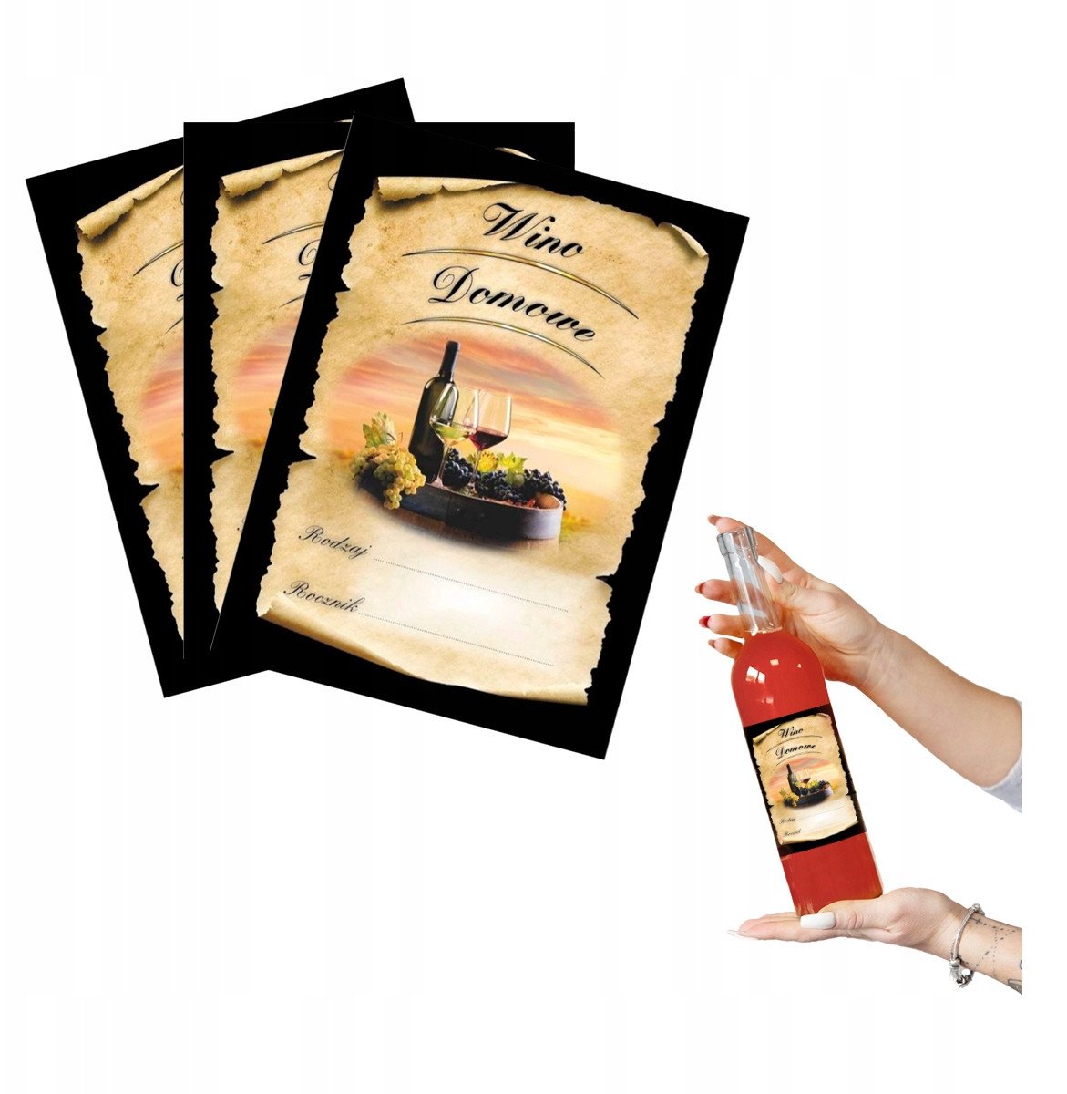 ETYKIETA NAKLEJKA WINO DOMOWE RODZAJ ROK 10sztuk WINO NOWE