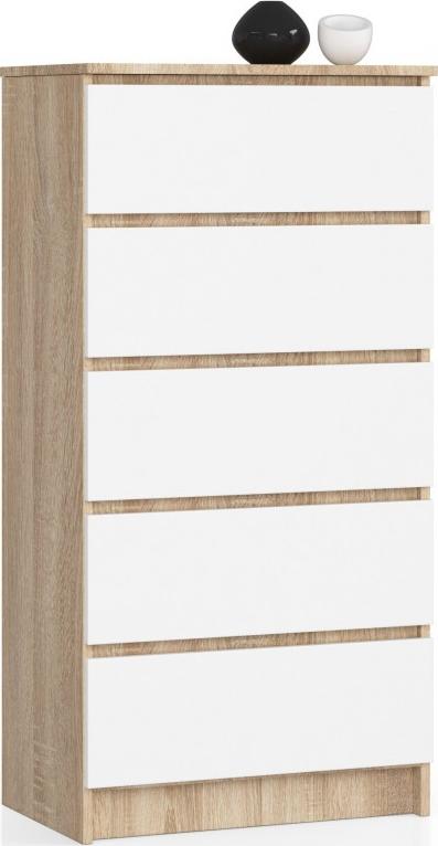 Fabryka Mebli Akord KOMODA K 60 cm 5 SZUFLAD SONOMA / BIAŁA