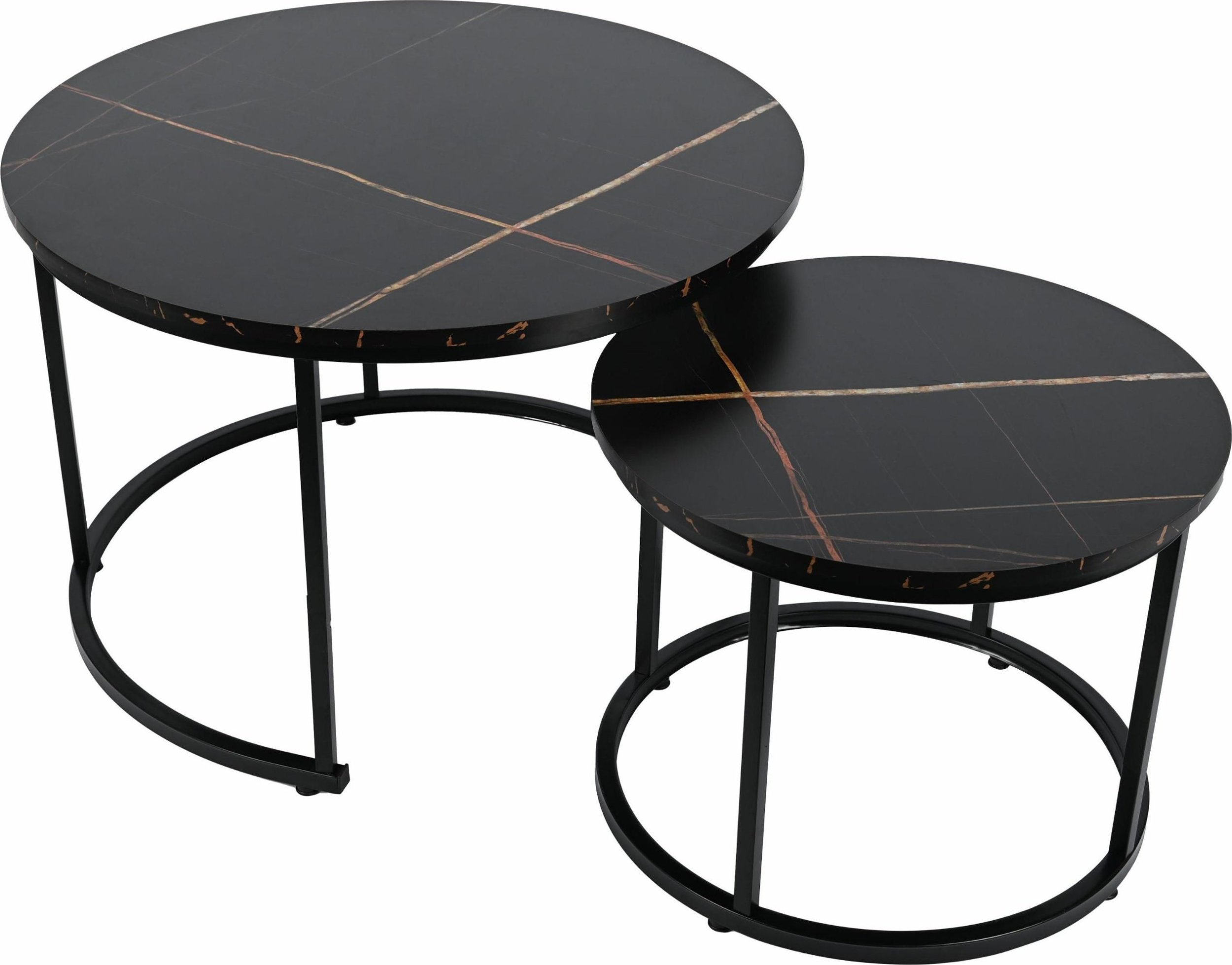 kontrast Stoliki kawowe okrągłe zestaw stolików loft fi 70x47 fi 50x39 marmur czarny + złoty