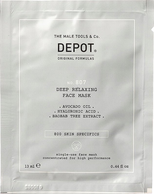 Milk Shake Set, Depot, 800 Skin Specifics No. 807, Hyaluronic Acid, Soothing/Hydrating & Nourishing, Sheet Mask, For Face, Day, 12 pcs, 13 ml For Men