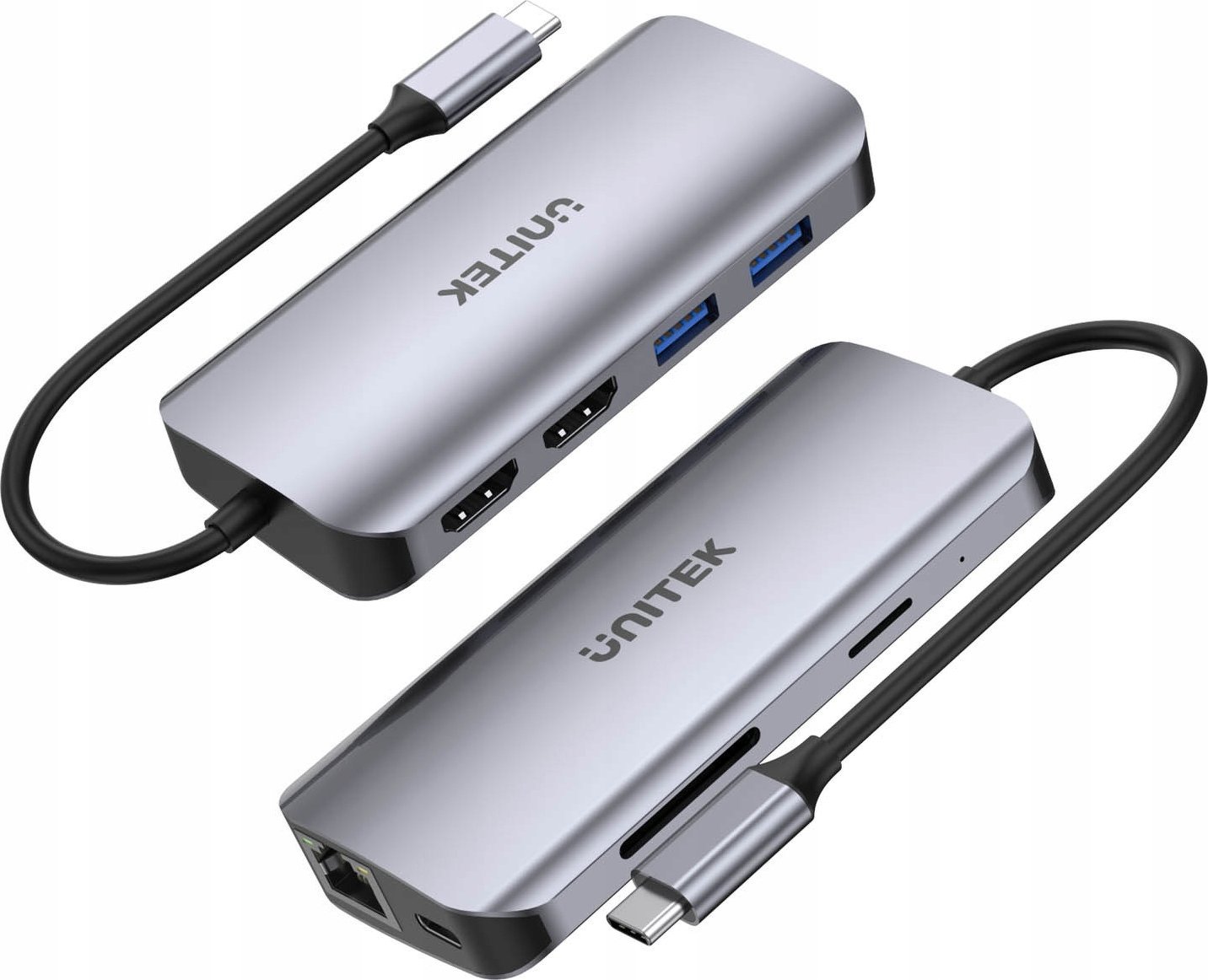 HUB USB Unitek Unitek Aktywny hub USB-C 5Gbps, 2x HDMI 4K, czytnik kart, RJ-45, PD 100W