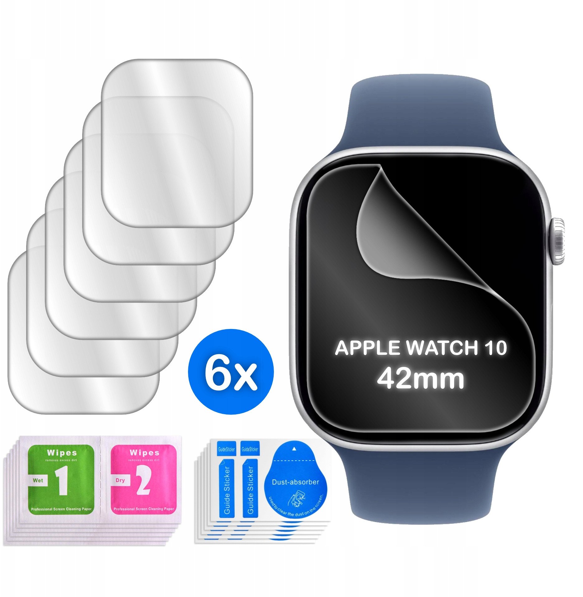 krainaGSM FOLIA do Apple Watch 10 42mm żelowa OCHRONNA na ekran 3D 6 sztuk