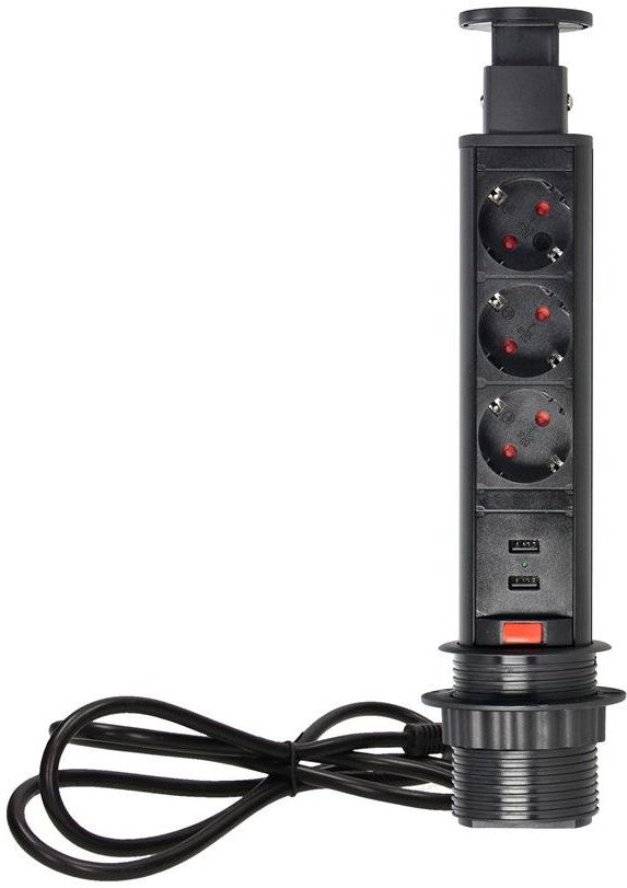Orno Gniazdo wpuszcane 6cm 3x250V z ładowarką USB blokadą 1,8 m OR-AE-1349/B