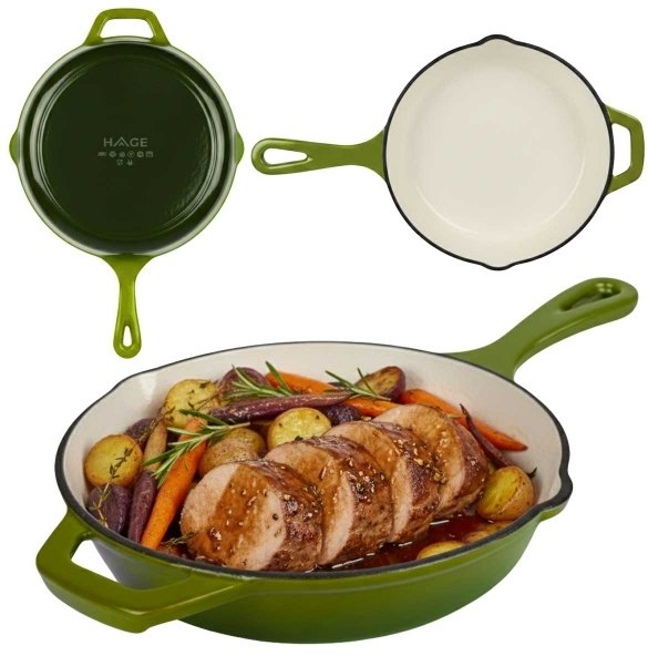 EMALIOWANA PATELNIA ŻELIWNA 26cm HAGE OLIWKOWA