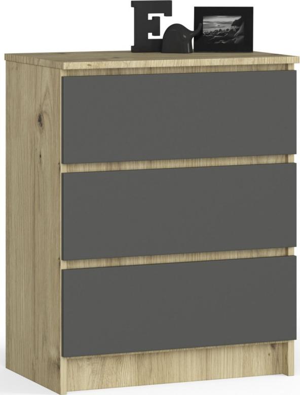 Fabryka Mebli Akord Komoda do salonu K 60 cm 3 szuflady - dąb artisan-grafit szary