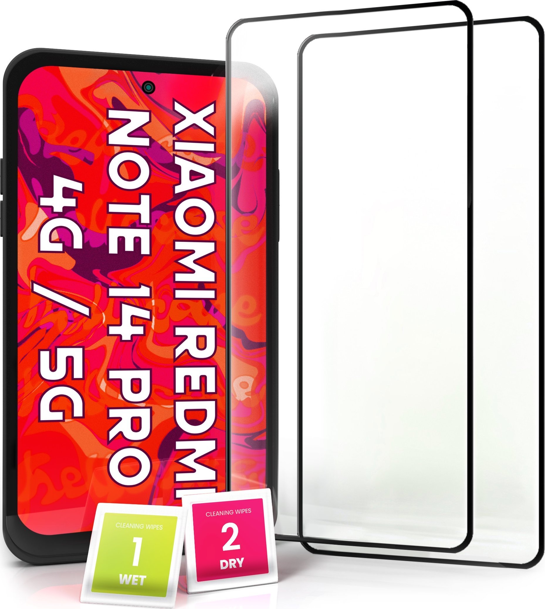 2-pak Szkło Hartowane do Xiaomi Redmi Note 14 Pro 4G / 5G (9H, Pełne 5D)