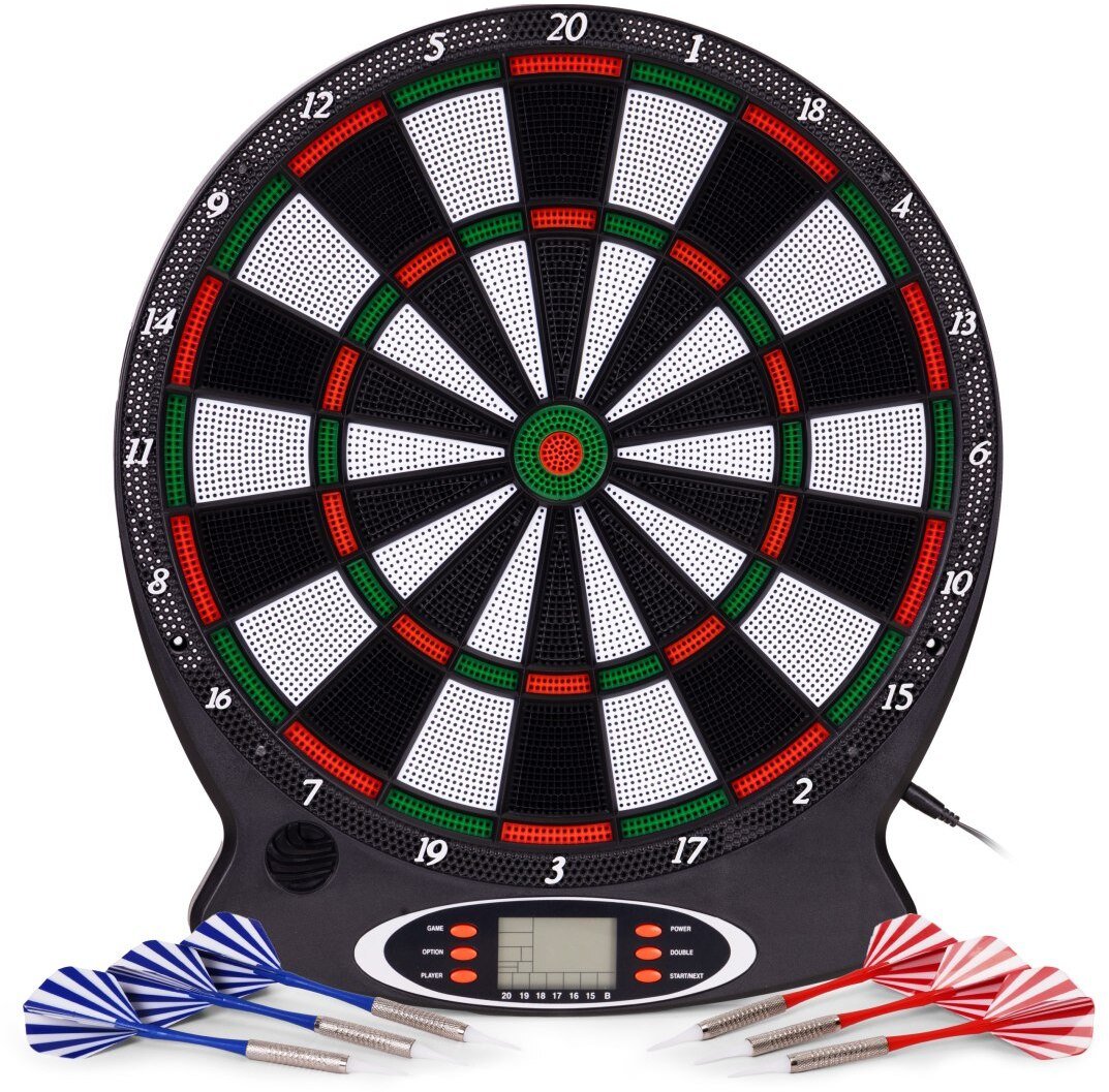 Elektroniczna tarcza do darta gry w rzutki lotki tablica LCD 38 cm 18 gier zestaw 6 rzutek EDUKAMP