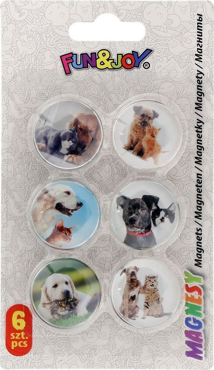 Titanum Magnesy okrągłe z motywami - wypukłe śr. 30 mm - 6 szt. Fun&Joy Psy i Koty - 443873