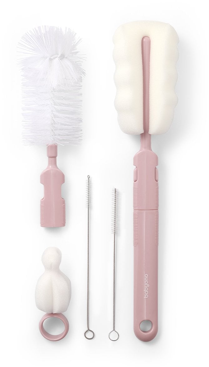 MAM BABY BABY ONO 735/05 SZCZOTKI DO BUTELKI I SMOCZKÓW I BUTELEK Z WYMIENNĄ RĄCZKĄ RÓŻOWE