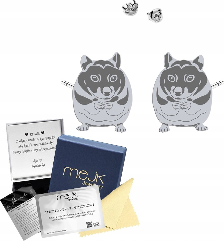 Radziszewska Jewellery Kolczyki Srebrne z Chomikiem Chomik Wkrętki Dedykacja Prezent Biżuteria 925