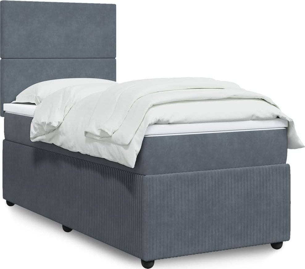 vidaXL Łóżko kontynentalne z materacem, ciemnoszary aksamit, 90x200 cm