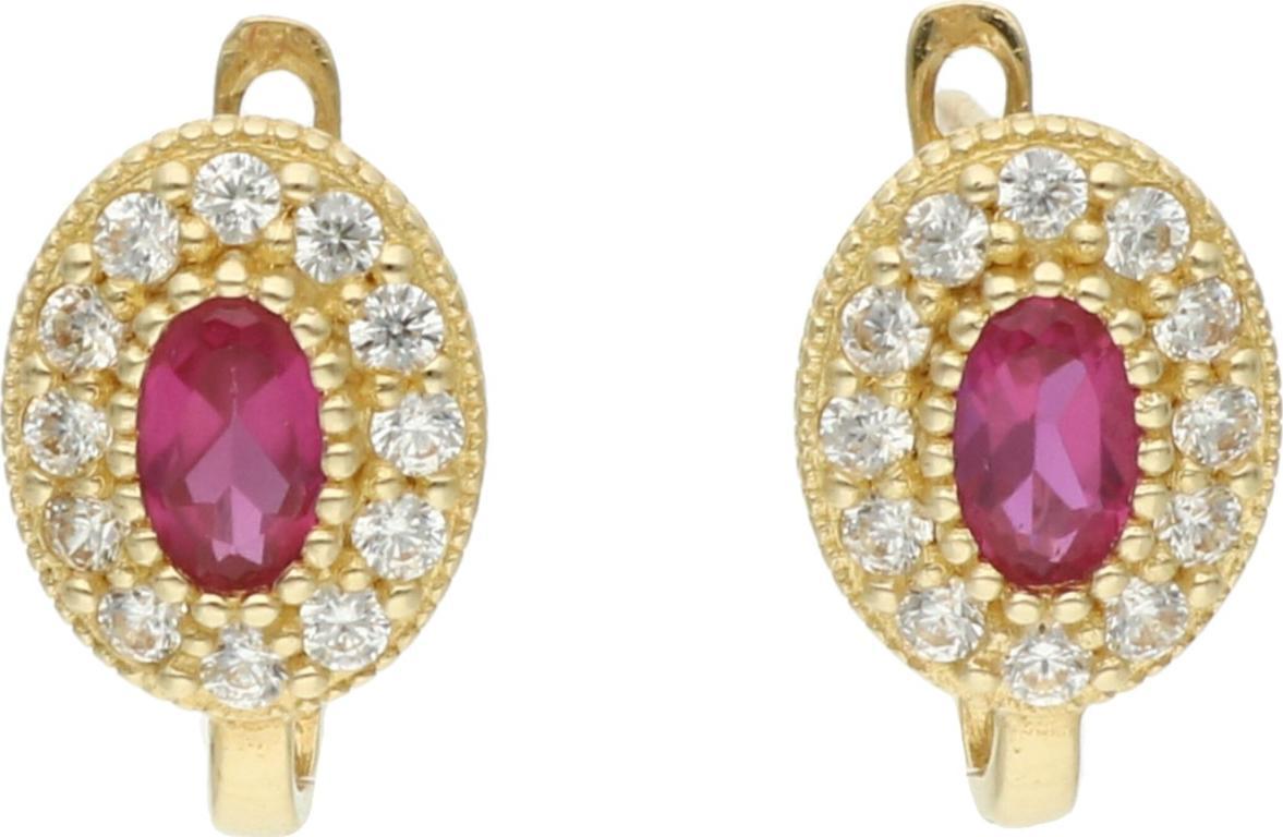 Rosanto Piękne złote kolczyki z różowymi cyrkoniami 585 14k